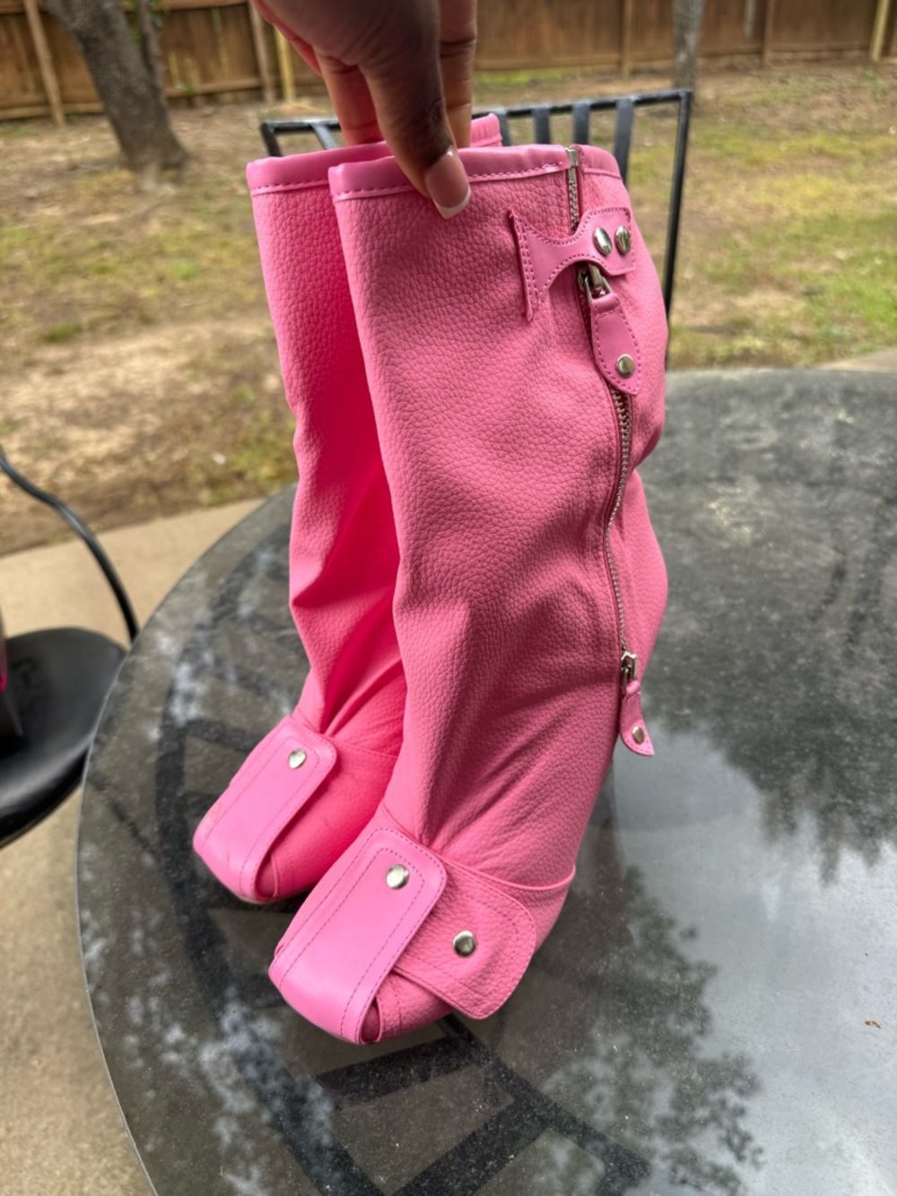 Pink Knee-High Zipper Boots
